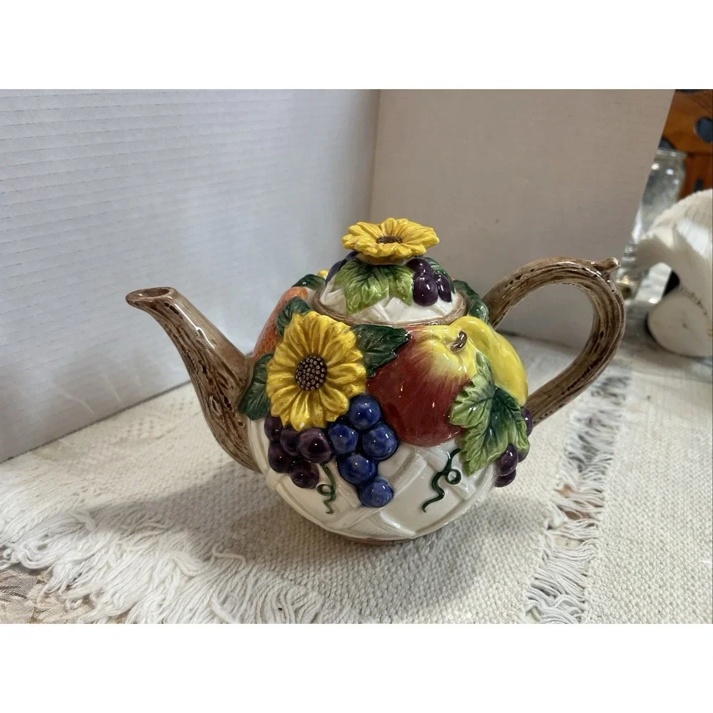 VTG Tommy China Ceramic Teapot, Teacup & Plate,‎ Sunflower & Fruit Design, Japan